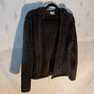 Sahalie fuzzy brown full zip hoodie, women’s size XL